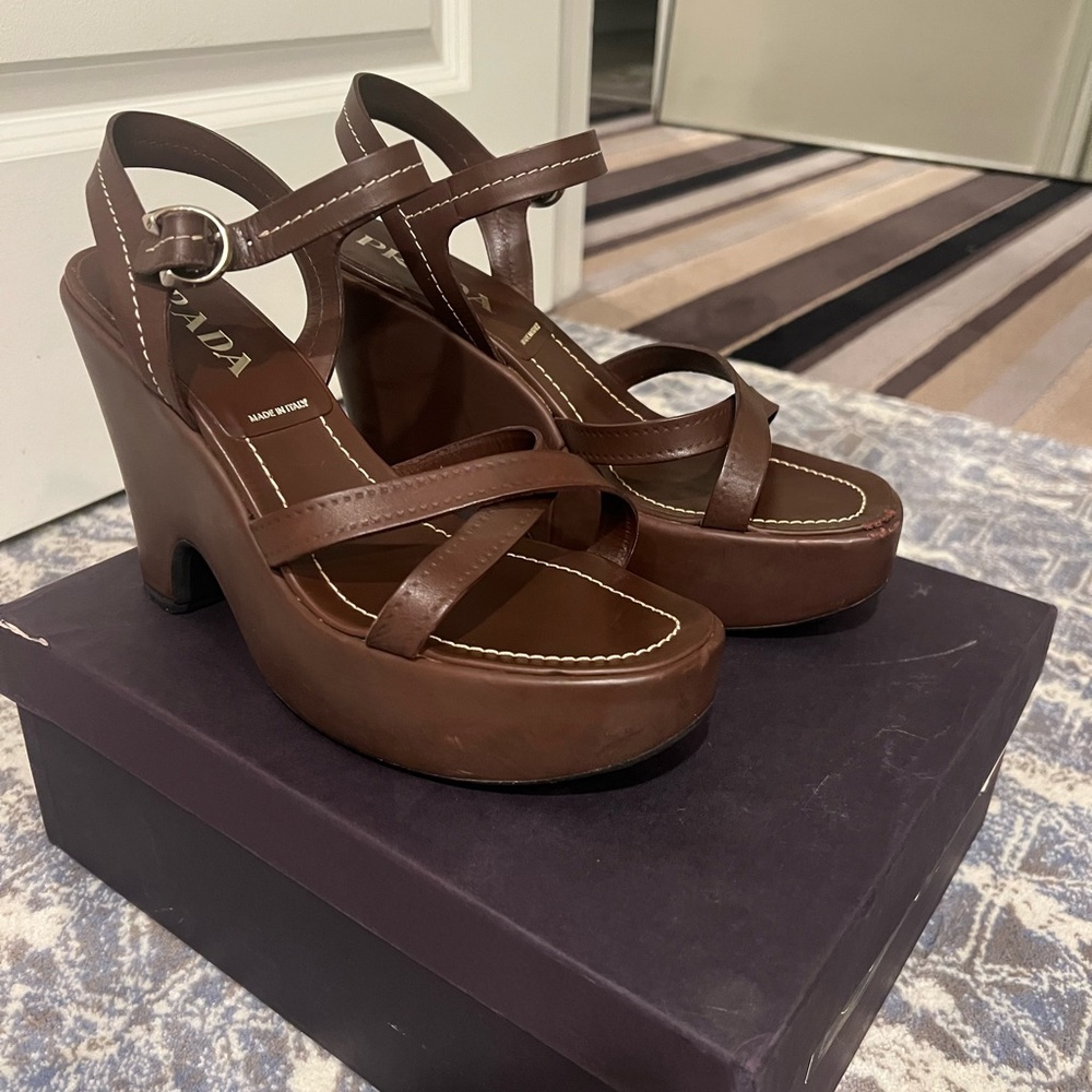 Prada Brown Platform Sandals with Retro Silhouette